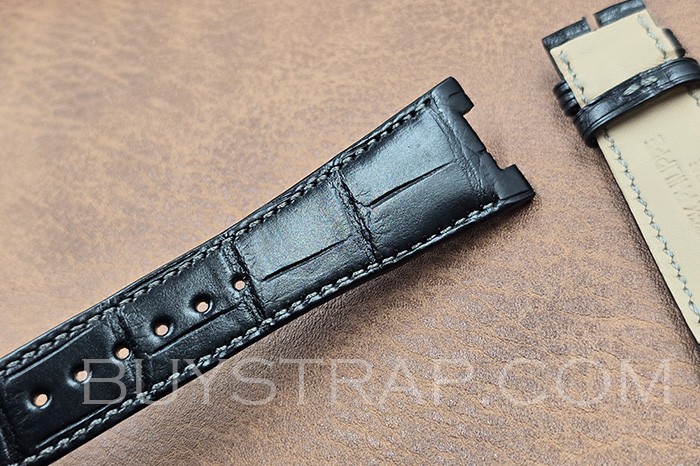 Black custom-made crocodile leather strap for Patek Philippe Nautilus 5726A
