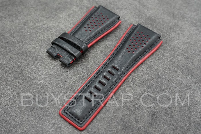 24MM Red and Black perforated calfskin Strap For Bell Ross BR-X1 - BR 01 - BR 03 Aero GT strap Red and Black perfo