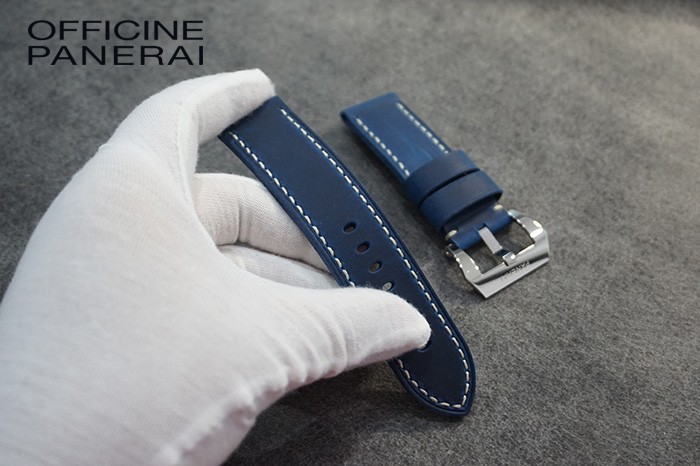 24mm New Blue Handmade Cow Leather Strap Band for Panerai PAM 00111 PAM00441 and all 44mm cases