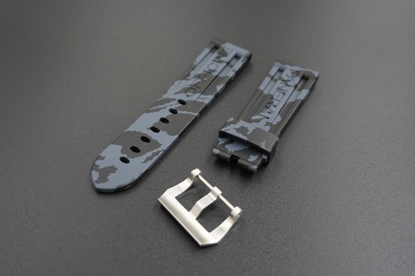 24mm Swiss Made Camouflage Gray Rubber Strap. Replacement Strap for Panerai