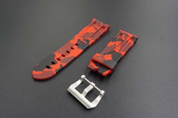 24mm Swiss Made Camouflage Red Rubber Strap. Replacement Strap for Panerai