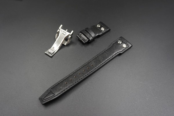 22mm Black IWC Big Pilot Riveted Leather Strap Band Swiss Made Straps With Deployment Clasp Buckle 