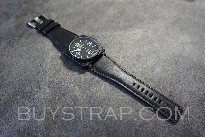 2023 BLACK COLOR BELL ROSS BR-X1 - BR 01 - BR 03 STAMPED AMPERSAND MOTIF CALFSKIN STRAP