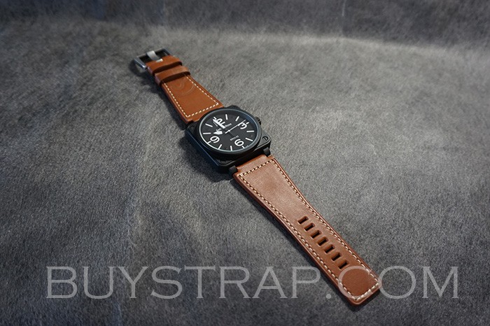 2023 BROWN COLOR BELL ROSS BR-X1 - BR 01 - BR 03 STAMPED AMPERSAND MOTIF CALFSKIN STRAP