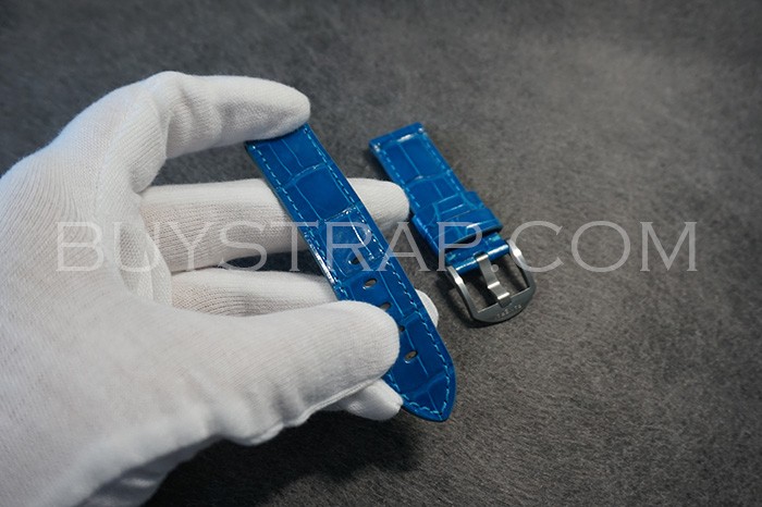 20MM BRIGHT BLUE CUSTOM MADE ALLIGATOR CROCODILE LEATHER STRAP FOR PANERAI SUBMERSIBLE LUMINOR AND RADIOMIR WATCH