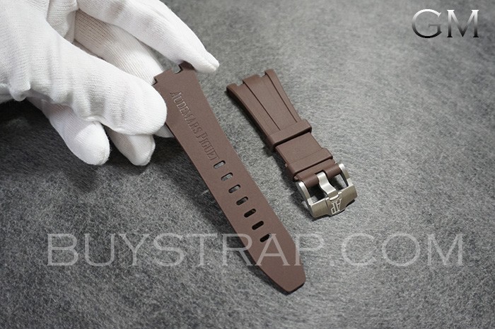 GM Version 28mm Caoutchouc Veritable Chocolate Brown Rubber Strap For Audemars Piguet 42mm Watches 26470
