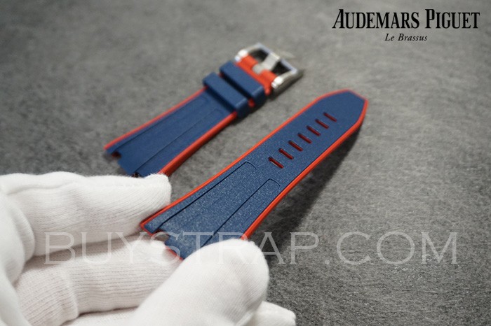 2024 New Version Two-Tone (Blue&Red) Style Long Size 28mm Pure Rubber (Not Silicon) For Audemars Piguet 26470 ROYAL OAK OFFSHORE and Other 42mm Watch Case