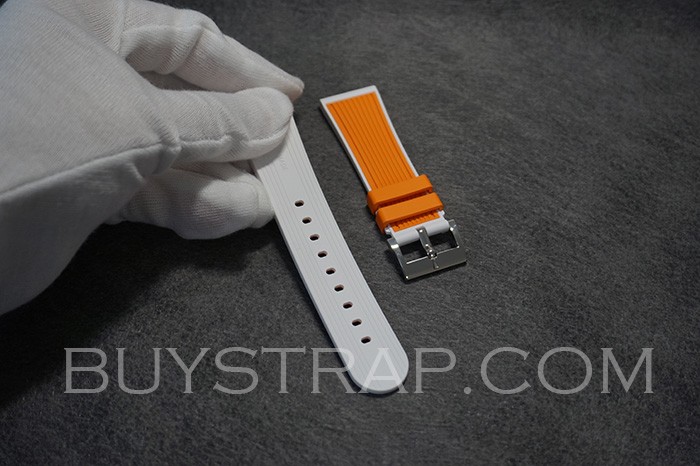 23mm Caoutchouc Veritable Orange&White Rubber Strap Band For Blancpain FIFTY FATHOMS