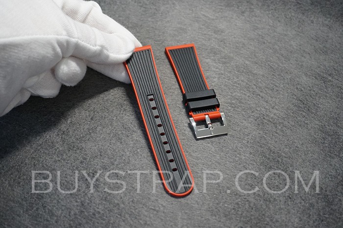 23mm Caoutchouc Veritable Black&Red Rubber Strap Band For Blancpain FIFTY FATHOMS