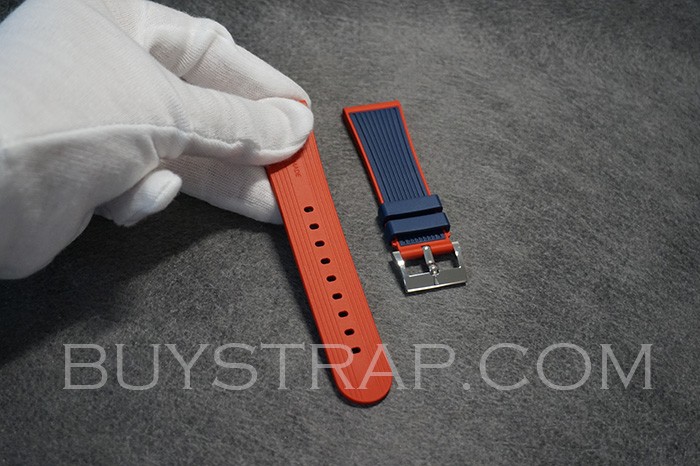 23mm Caoutchouc Veritable Blue&Red Rubber Strap Band For Blancpain FIFTY FATHOMS