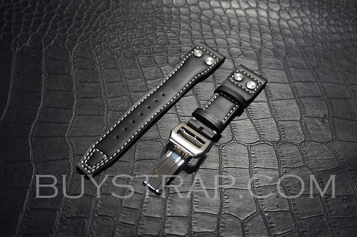 22MM M+ BLACK GENUINE ITALIAN CALFSKIN AFTERMARKET WATCH STRAP FOR IWC BIG PILOT'S WATCH