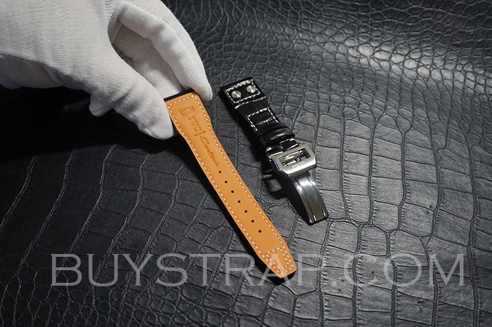22MM M+ BLACK BAMBOO KNOT PATTERN GENUINE ITALIAN CALFSKIN AFTERMARKET WATCH STRAP FOR IWC BIG PILOT'S WATCH