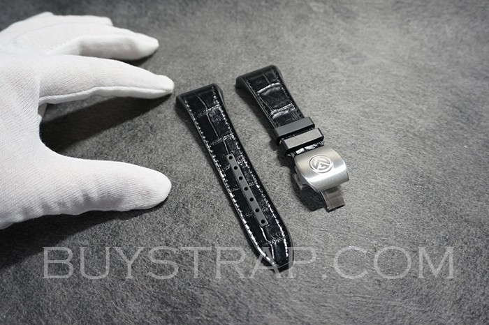 Black alligator rubber strap for Franck Muller V45