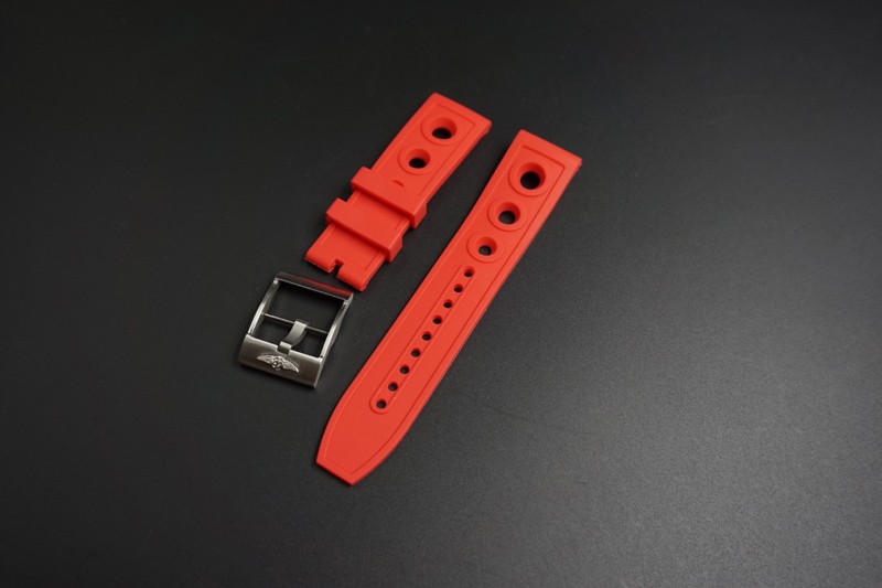22mm Breitling Red Rubber Caoutchouc Racer watch Strap with Stainless Tang Buckle