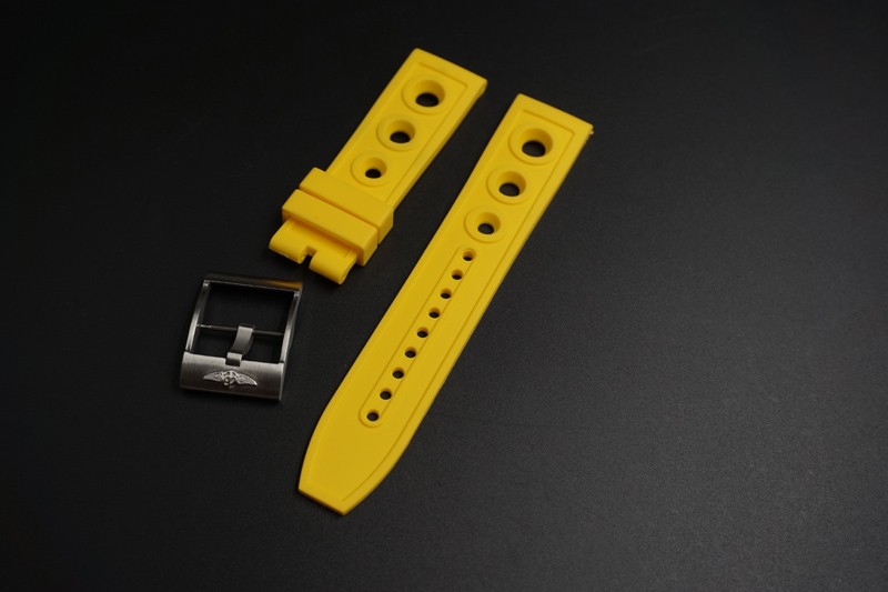 22mm Breitling Yellow Rubber Caoutchouc Racer watch strap with Stainless Tang buckle