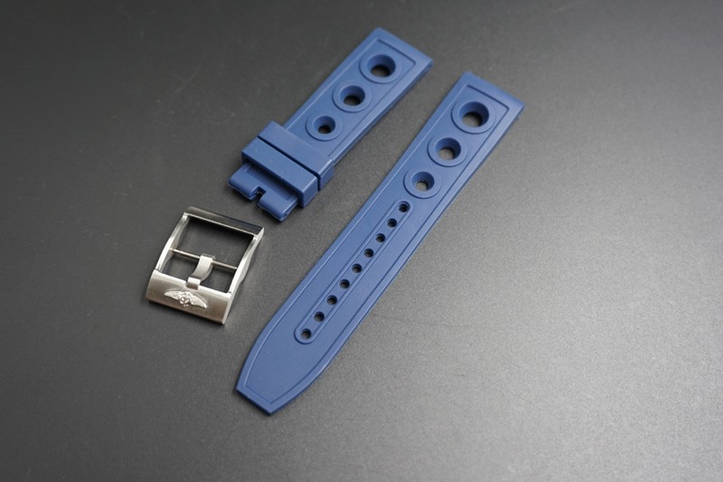 22mm Breitling Blue Rubber Caoutchouc Racer watch strap with Stainless Tang buckle