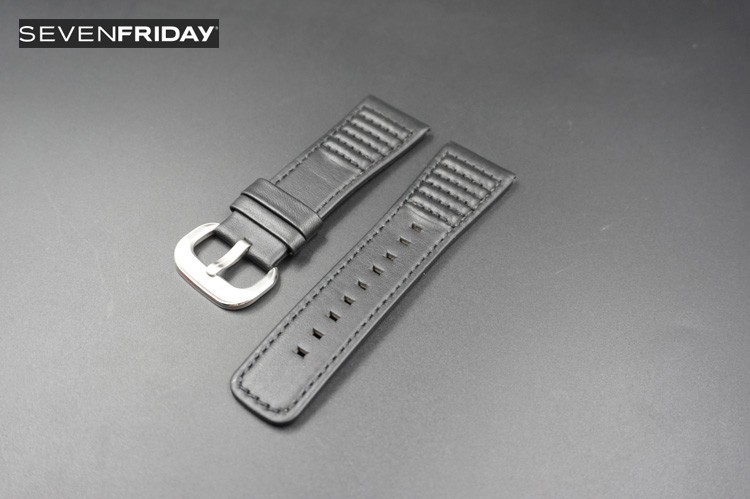 Ladder Plaid Design Black Calf Leather Strap Band for Sevenfriday P1|P2|P3|M1|M2 Watches With Pin Buckle