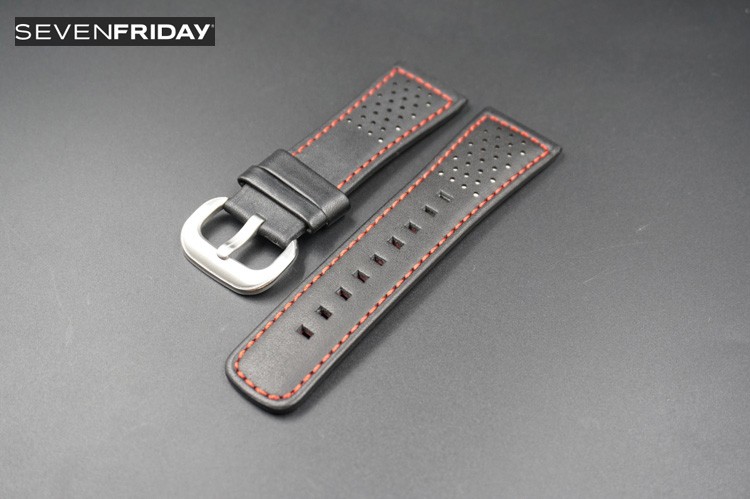 Black Calf Leather Strap Band with Punch Surface 28mm For Sevenfriday P1|P2|P3|M1|M2 Watches With Pin Buckle