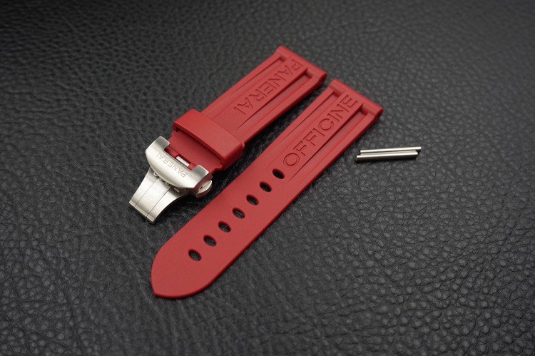 Absurd Nodig uit bronzen Red Color 24mm Italy Made Deployment Butterfly Clasp Rubber Strap For  Panerai LUMINOR PAM01312
