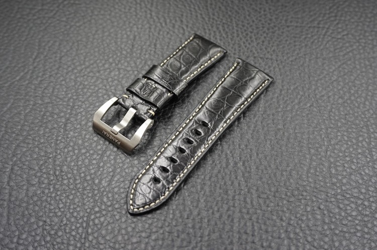 26mm Alligator Crocodile OEM Round Pattern Custom Handmade Black Strap Band For Panerai 45mm and 47mm Case