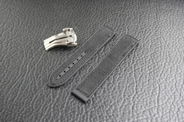 20x18 OEM Black Canvas and Black Stitch Deployment Buckle Rubber Strap Band For Omega Seamaster Planet Ocean