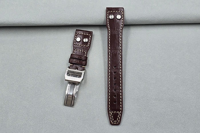 22mm Bamboo Knot Special Brown Alligator Crocodile OEM Custom Handmade IWC Big Pilot Riveted Leather Strap Band