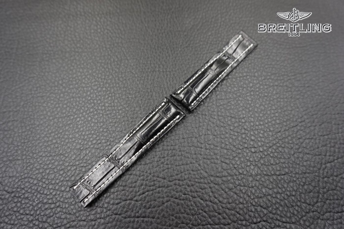Aftermarket Hand-made 22mm folding buckle Black  alligator leather strap for Breitling 