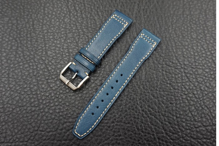 Dark blue calfskin men's pin buckle strap for IWC retro belt. 20mm 21mm 22mm