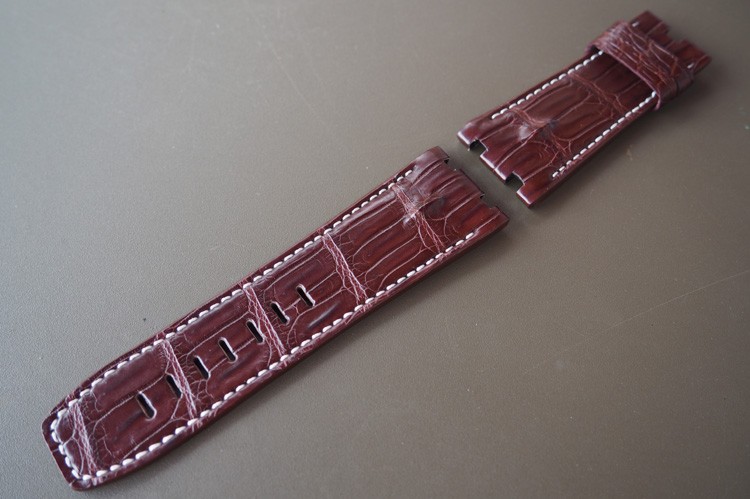 28x24 Brown Color With White Stitching Custom Handmade Alligator Crocodile  Leather Strap Band For Audemars Piguet ROYAL OAK OFFSHORE 15703ST.OO.A002CA.01