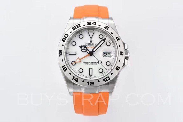 2025 PPM Version 22mm  MEMORY METAL Orange and Black Rubber Strap and Endlink For Rolex Explorer II watch: Oystersteel - m226570