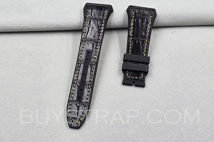 Black with Yellow Stitching Custom Made Alligator Rubber Strap for Franck Muller Vanguard V45