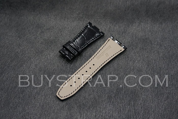 26mm Black Custom Handmade Alligator Crocodile Folding Clasp Strap Band For Audemars Piguet ROYAL OAK 39mm Watch 26120