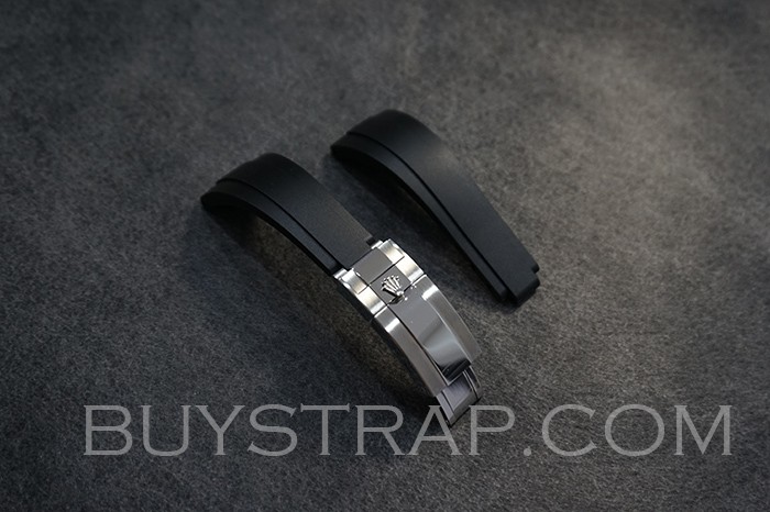 20mm 21mm Black Rubber Strap Length can be cut  For Rolex Yacht-Master 42 Yacht-Master 40 Daytona With OEM Buckle Clasp