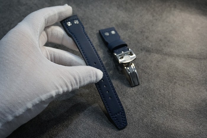2022 NEW 22mm Dark Blue Rivet Italian Calfskin Leather Folding Buckle Belt Suitable For IWC Men's Watch Strap