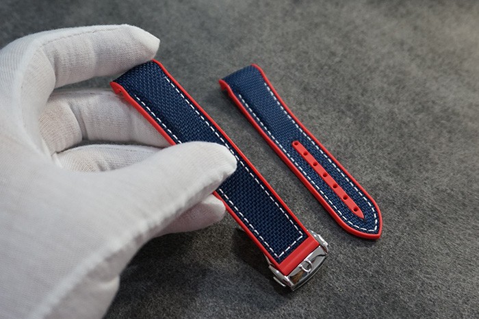 20mm 22mm Blue Surface Canvas Material Red Back Rubber Strap For Omega Seamaster 600m