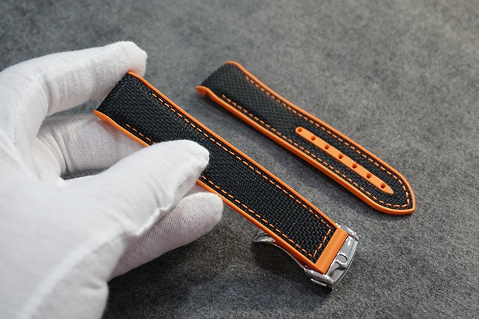 20mm 22mm Black Surface Canvas Material Orange Back Rubber Strap For Omega Seamaster 600m