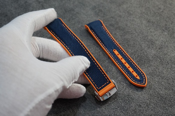 20mm 22mm Blue Surface Canvas Material Orange Back Rubber Strap For Omega Seamaster 600m