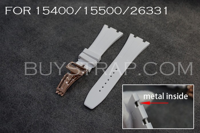 White JF Edition 27mm Metal Head Pure Rubber Strap For Audemars Piguet 15400/15500/26331/26239