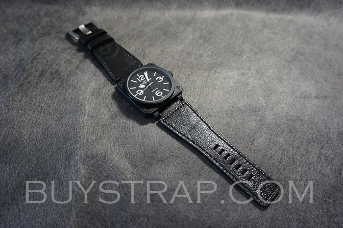 2023 BLACK CRACK STYLE BELL ROSS BR-X1 - BR 01 - BR 03 STAMPED AMPERSAND MOTIF CALFSKIN STRAP