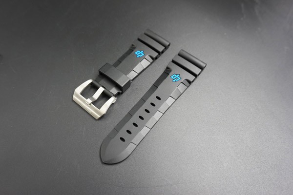 26mm Swiss Made Black With Blue Lightning Mark Rubber Strap. Replacement Strap for Panerai