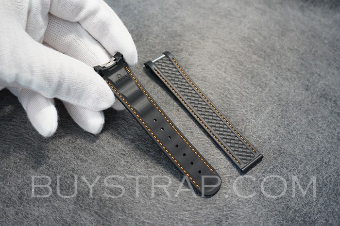 VSF Jet Black With Orange Stitching 20mm VITON Rubber Strap 316L Steel Interface For Omega Aqua Terra 150