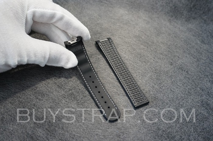 VSF Jet Black With White Stitching 20mm VITON Rubber Strap 316L Steel Interface For Omega Aqua Terra 150