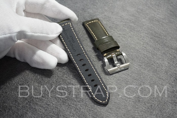 Dark Brown Green 24mm Calf Leather Strap For Panerai
