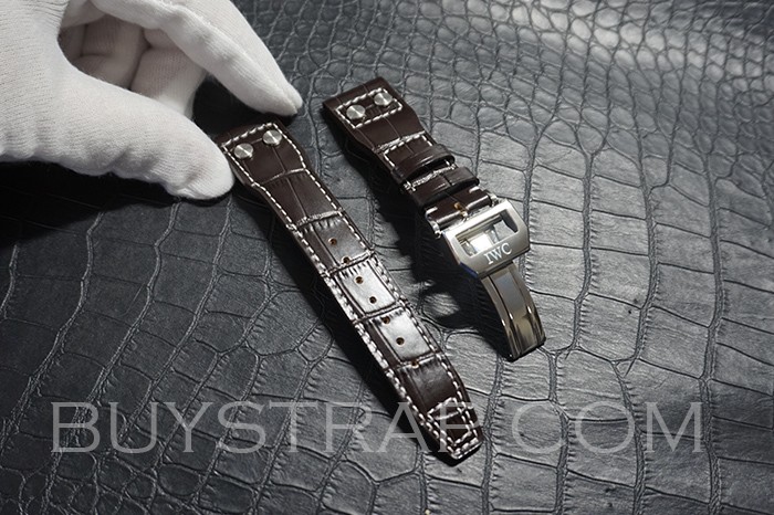 22MM M+ BROWN BAMBOO KNOT PATTERN GENUINE ITALIAN CALFSKIN AFTERMARKET WATCH STRAP FOR IWC BIG PILOT'S WATCH