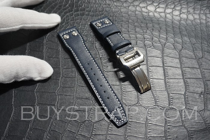 22MM M+ DARK BLUE GENUINE ITALIAN CALFSKIN AFTERMARKET WATCH STRAP FOR IWC BIG PILOT'S WATCH