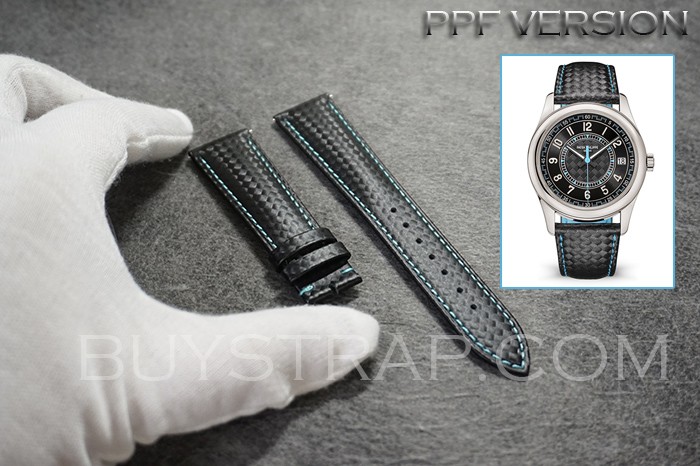22/18 Blue Stitching PPF Handmade Quick Change Leather Strap Band For Patek Philippe Calatrava 6007G