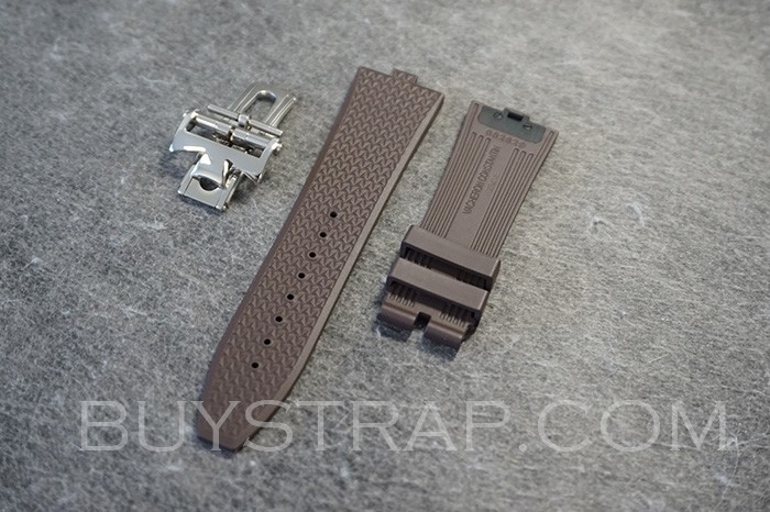 24mm Quality Replacement Coffee Brown Rubber Strap With Quick Release Titanium Connector For Vacheron Constantin Overseas 4500V 5500V Watch