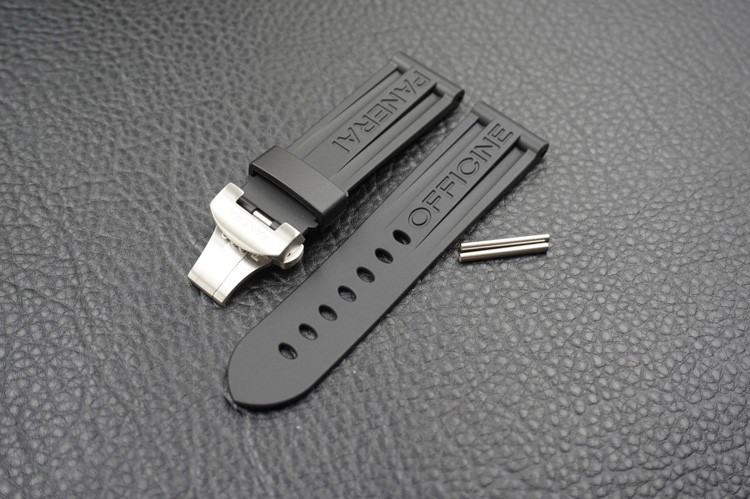 24mm Swiss Made Black Butterfly Clasp Rubber Strap Replacement Strap for Panerai