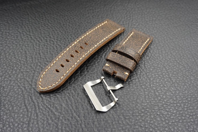 26mm Brown Color Crack Style Handmade Genuine Leather Strap Band For LUMINOR SUBMERSIBLE 1950 3 DAYS AUTOMATIC BRONZO - 47MM PAM00382