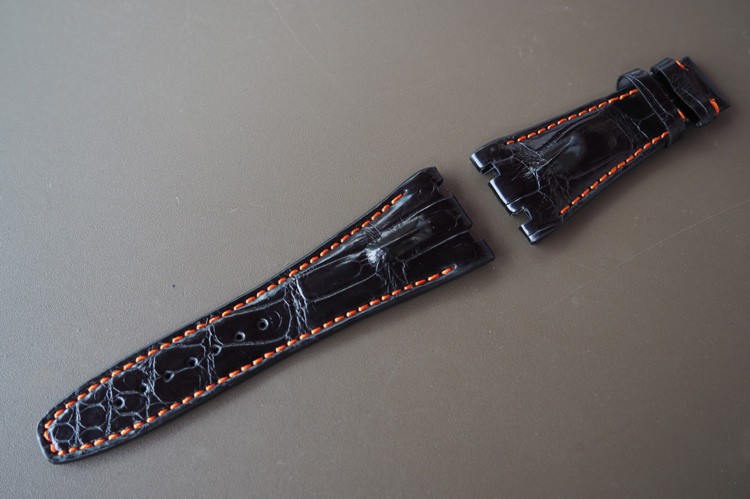 28mm Orange Stitching Custom Handmade Alligator Crocodile Deployment Clasp Leather Strap Band For Audemars Piguet ROYAL OAK OFFSHORE 26470ST.OO.A101CR.01